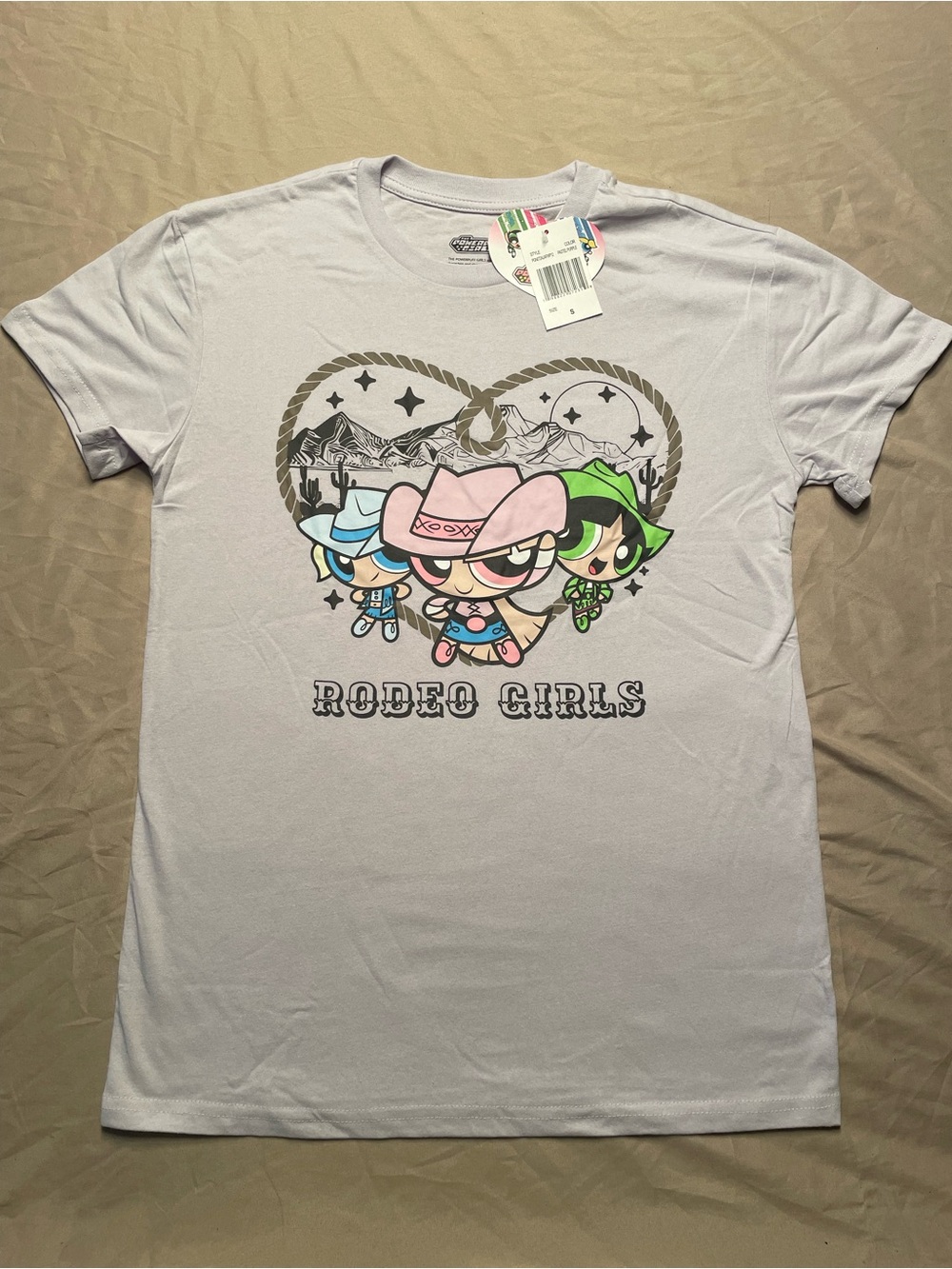 NWT Powerpuff Girls Cartoon Rodeo Girls Graphic Tee- Light Lavender Short Sleeve